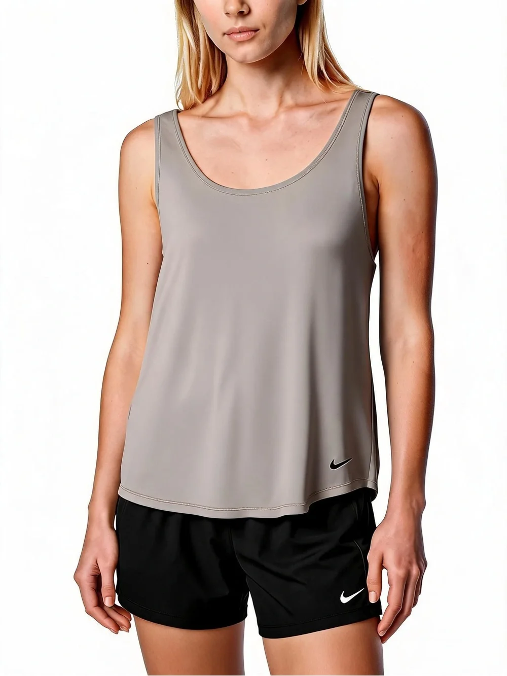 Nike Dri-FIT Athletic Tank in Light Gray with Black Logo